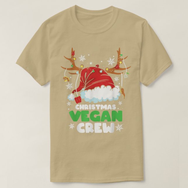 Camiseta Christmas Lights Vegan Crew Vegetarian Reindeer Sa (Diseño del anverso)