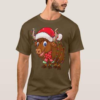 Camiseta Christmas Lights Yak Wearing Xmas Hat  Yak Lover