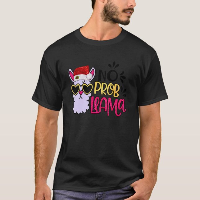 Camiseta Christmas Llama No Prob Llama Santa Hat  Holiday (Anverso)