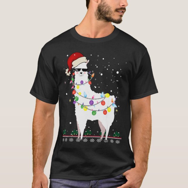Camiseta Christmas Llama Santa Hat Ugly Xmas Tree Alpaca Gi (Anverso)