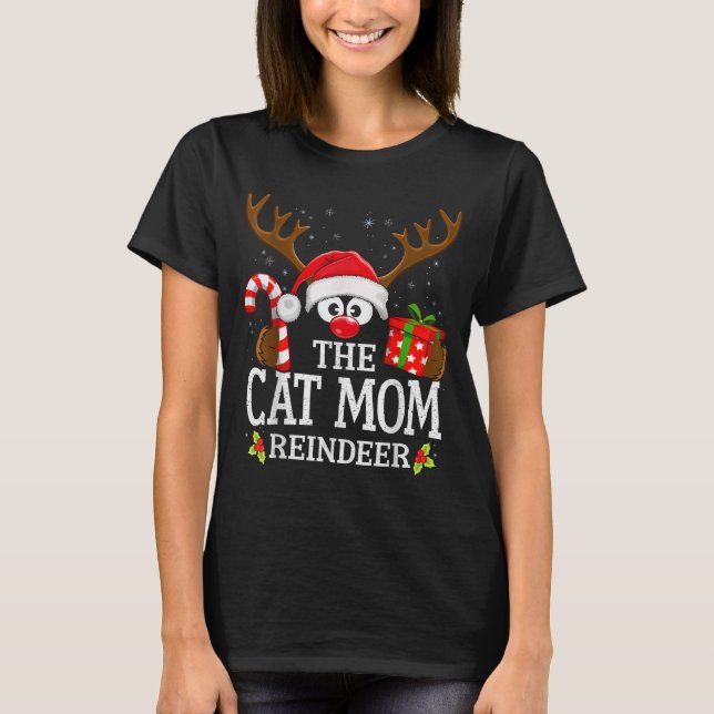 Camiseta Christmas Matching The Cat Mom Reindeer Family  (Anverso)