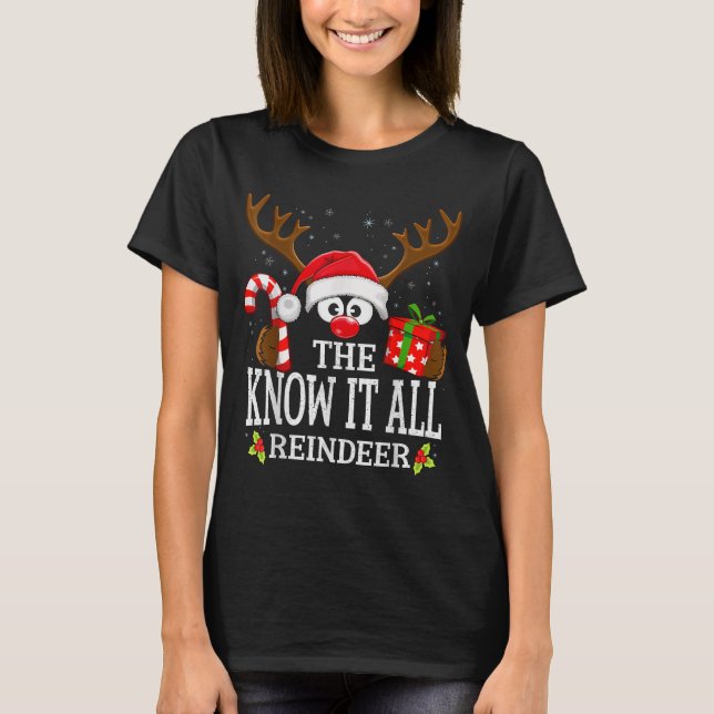 Camiseta Christmas Matching The Know It All Reindeer Family (Anverso)