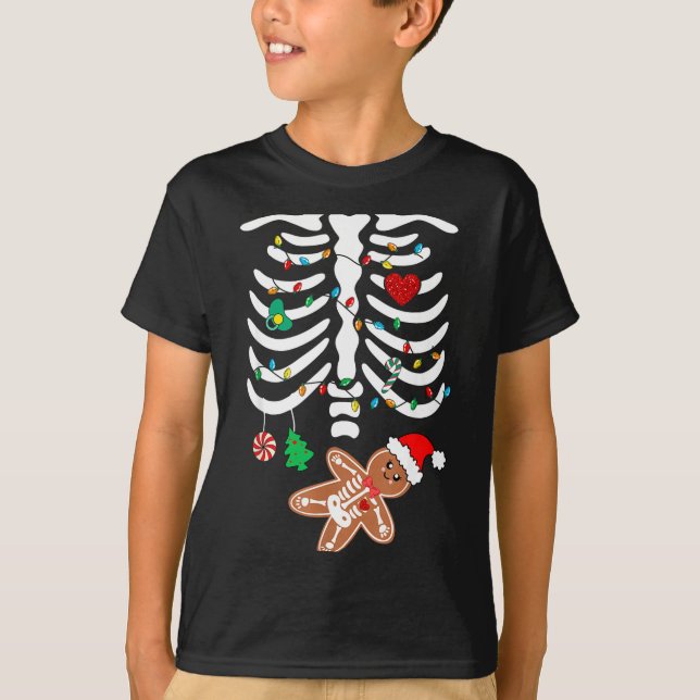 Camiseta Christmas Maternity Pregnancy Gingerbread Skeleton (Anverso)