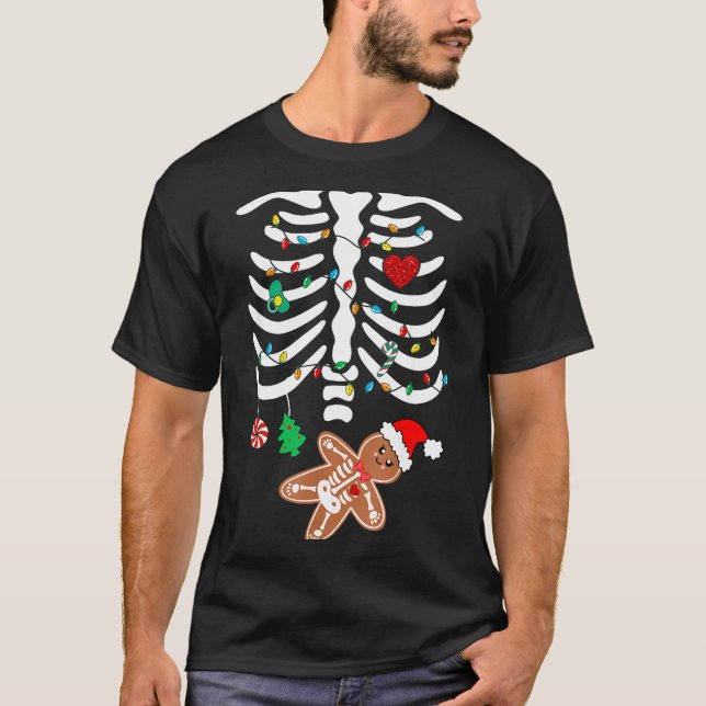 Camiseta Christmas Maternity Pregnancy Gingerbread Skeleton (Anverso)
