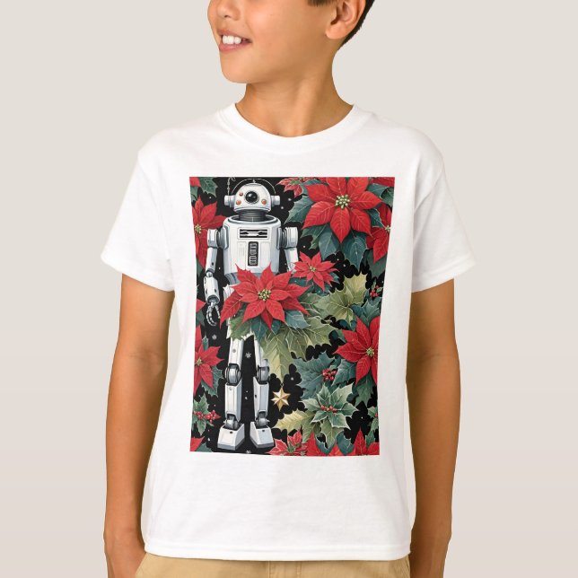 Camiseta Christmas Mech Robot With Poinsettias (Anverso)
