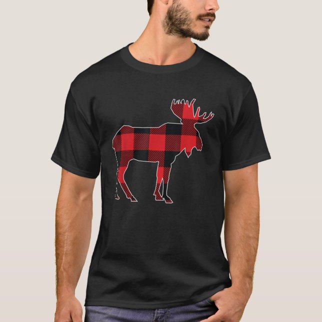Camiseta Christmas Men Kids Boys Moose Red Buffalo Plaid  (Anverso)