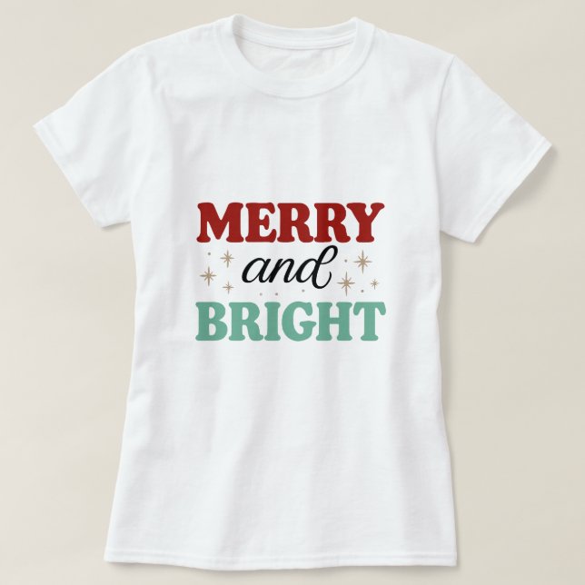 Camiseta christmas merry and bright pink red modern font T- (Diseño del anverso)