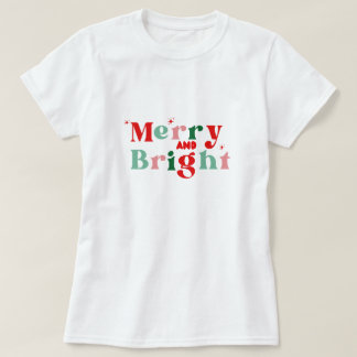 Camiseta christmas merry and bright pink red modern T-shirt