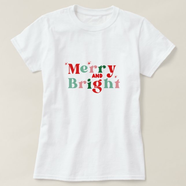 Camiseta christmas merry and bright pink red modern T-shirt (Diseño del anverso)