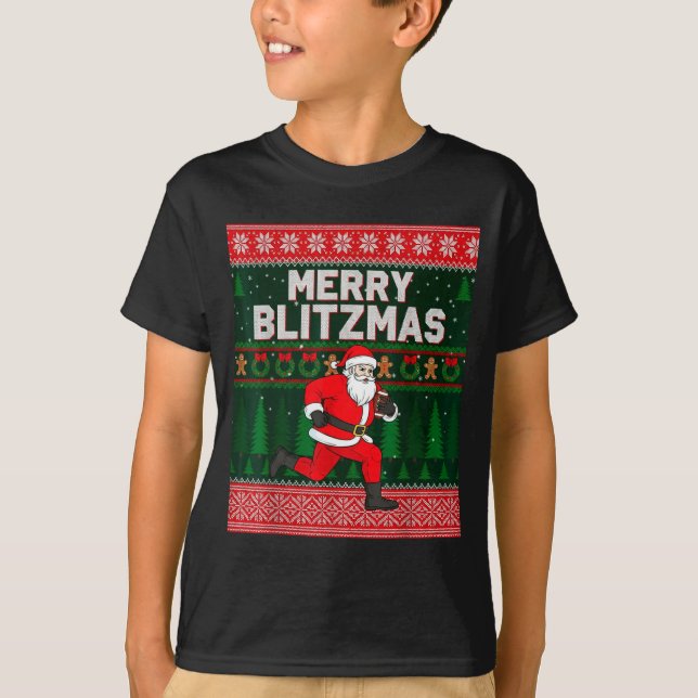 Camiseta Christmas Merry Blitzmas Santa Football Ugly Sweat (Anverso)