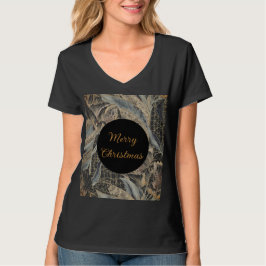 Camiseta Christmas,Merry Christmas,Gold Blue Flowers Leaver