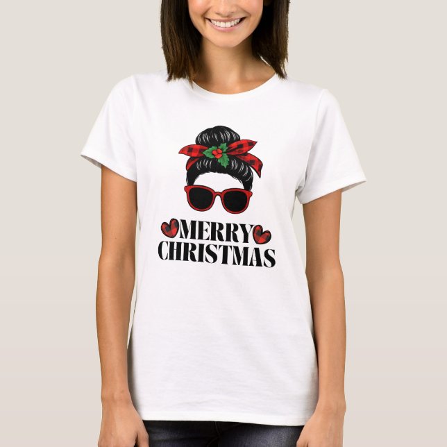Camiseta Christmas messy-bun mom design (Anverso)