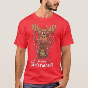 Camiseta Christmas Moose Xmas Tree Lights Gift Merry Christ