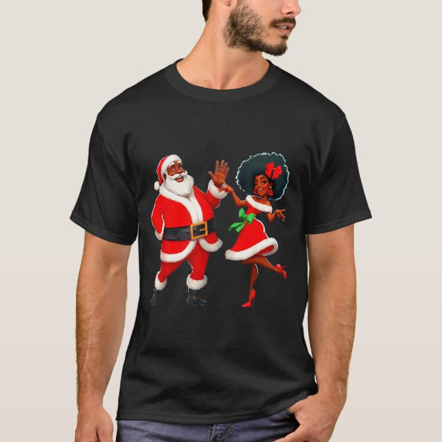 Camiseta Christmas Mr Santa Mrs Claus Dancing African Ameri (Anverso)