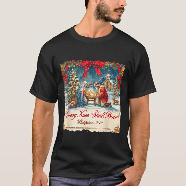 Camiseta Christmas Nativity Scene Xmas Every Knee Shall Bow (Anverso)