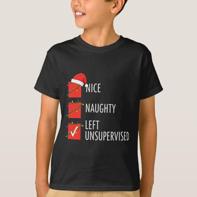 Camiseta Christmas Nice Naughty Left Unsupervised Naughty O (Anverso)