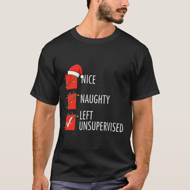 Camiseta Christmas Nice Naughty Left Unsupervised Naughty O (Anverso)