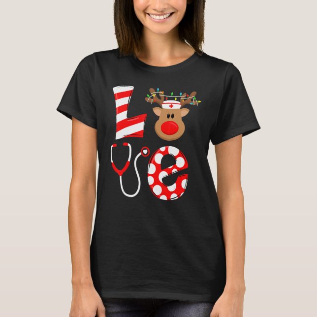 Camiseta Christmas Nurse Love NICU RN ER Santa Reindeer Nur (Anverso)