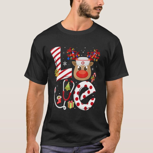 Camiseta Christmas Nurse Love NICU RN ER Santa Reindeer Nur (Anverso)