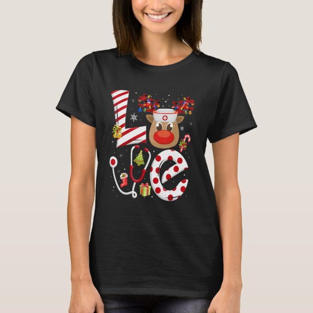 Camiseta Christmas Nurse Love NICU RN ER Santa Reindeer Nur (Anverso)