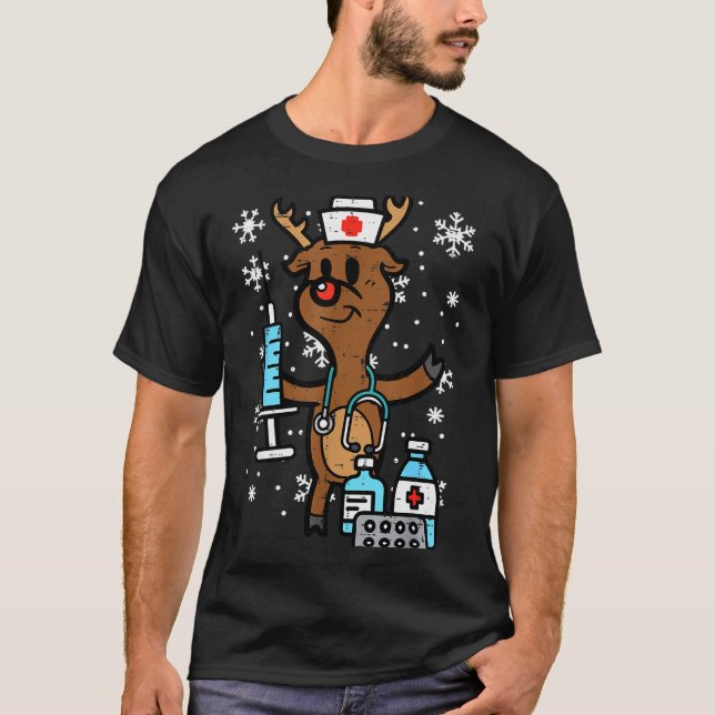 Camiseta Christmas Nurse Reindeer Funny Xmas Nursing Scrub  (Anverso)