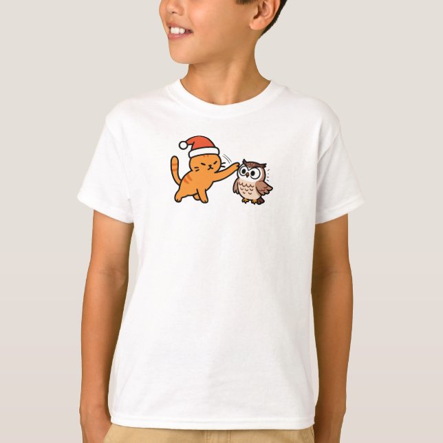 Camiseta Christmas Orange Cat and Owl (Anverso)