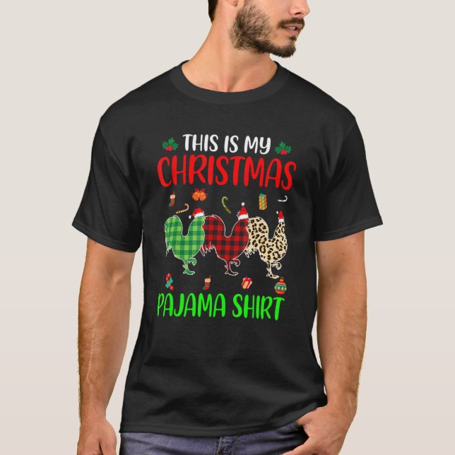 Camiseta Christmas Pajama Chicken  Animals Xmas Tree Lights (Anverso)