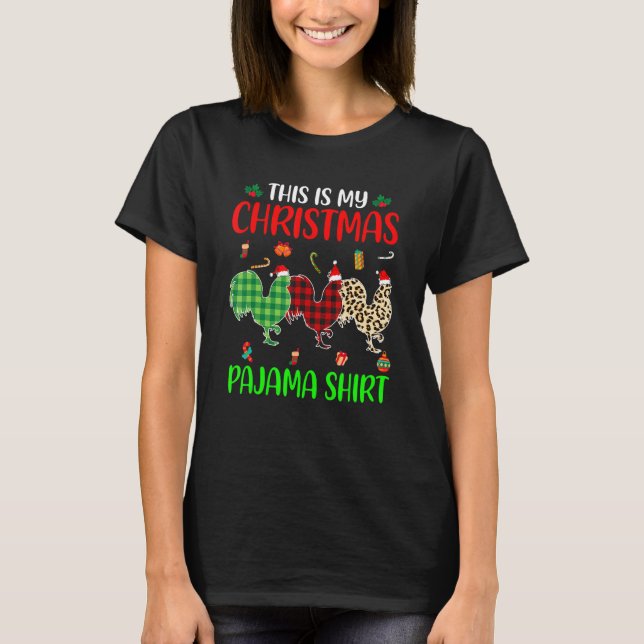 Camiseta Christmas Pajama Chicken  Animals Xmas Tree Lights (Anverso)