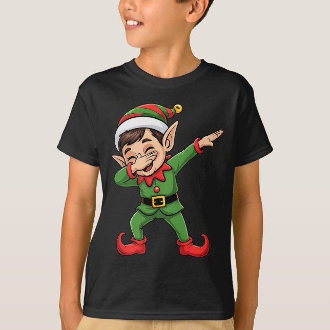 Camiseta Christmas Pajama Dabbing Elf Kids Boys Girls Xmas  (Anverso)