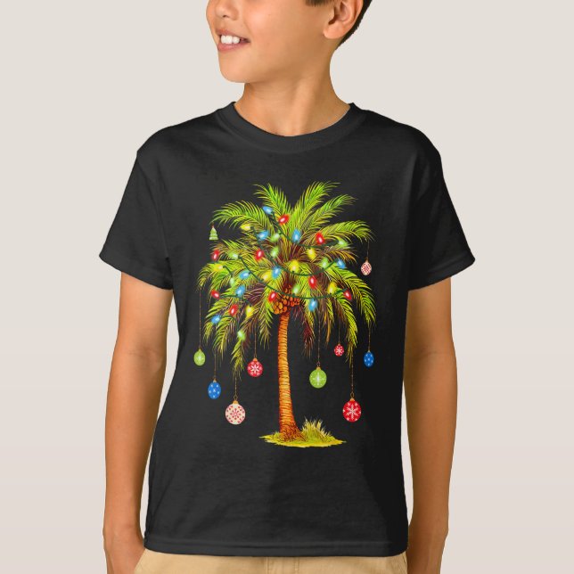 Camiseta Christmas Palm Tree Light Hawaiian Tropical Xmas  (Anverso)