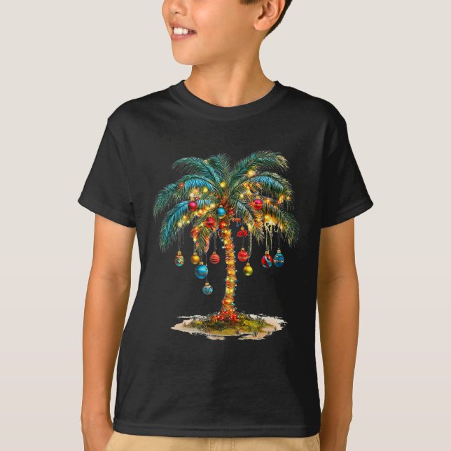 Camiseta Christmas Palm Tree Women Funny Hawaiian Beach Tro (Anverso)