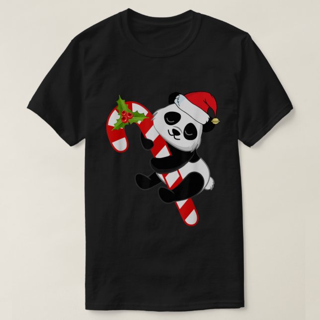 Camiseta Christmas Panda Bear Candy Cane Holiday Sleeping B (Diseño del anverso)