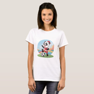 Camiseta Christmas Panda with Christmas Hat and Soccer Ball