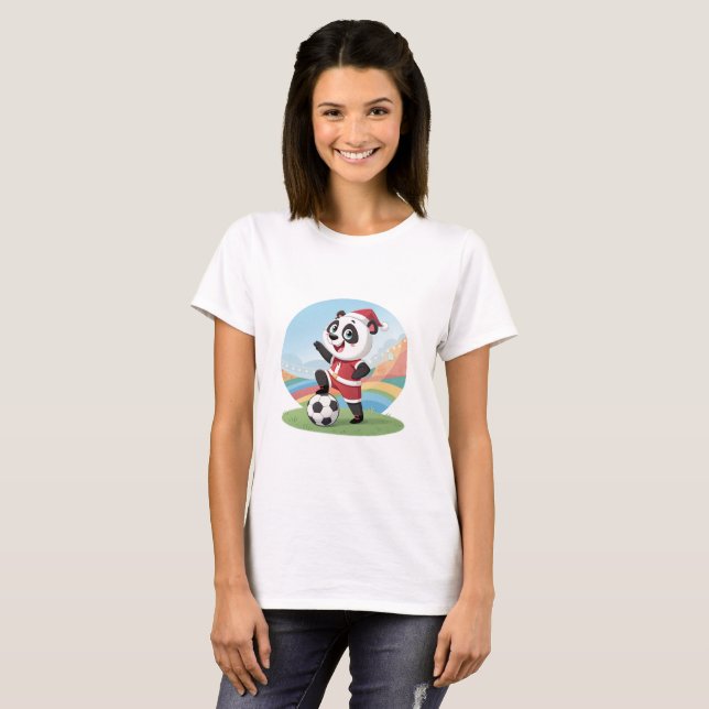 Camiseta Christmas Panda with Christmas Hat and Soccer Ball (Anverso completo)