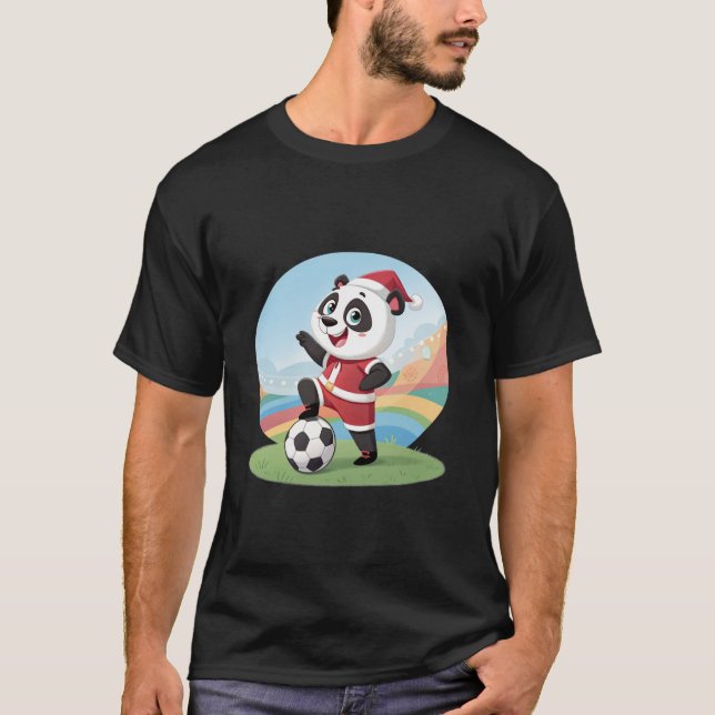 Camiseta Christmas Panda with Christmas Hat and Soccer Ball (Anverso)