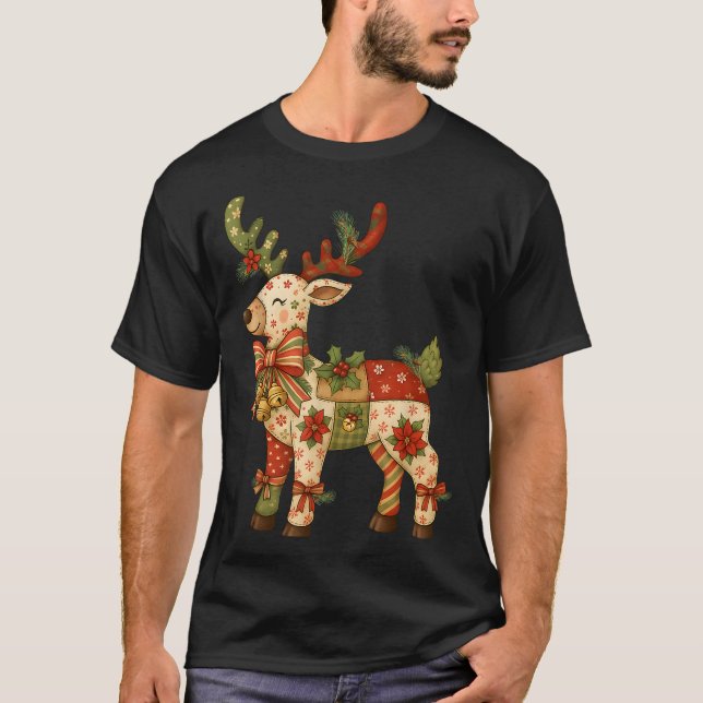 Camiseta Christmas Patchwork Reindeer Xmas Family Men Women (Anverso)