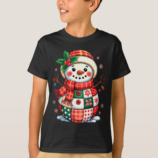 Camiseta Christmas Patchwork Snowman - Quilted Holiday Aest (Anverso)