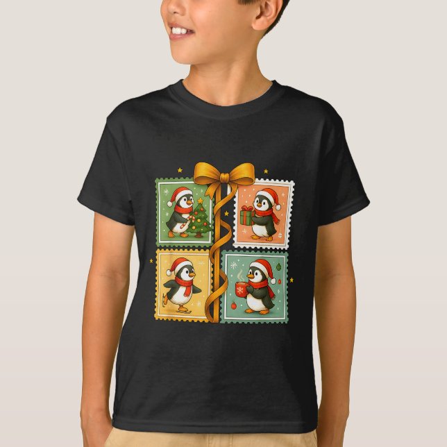 Camiseta Christmas Penguin Stamp Collage  (Anverso)