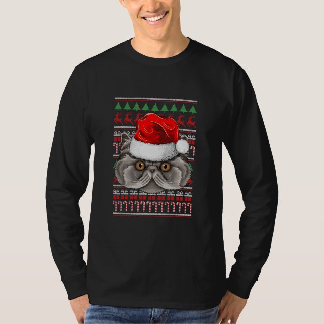 Camiseta Christmas Persian Santa Hat Cute Cat Animal Ugly (Anverso)