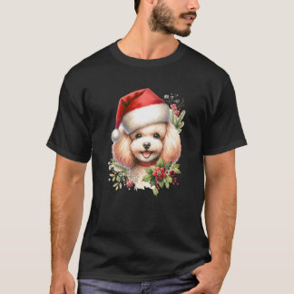 Camiseta Christmas Poodle Toy Dog Watercolor Artwork Premiu