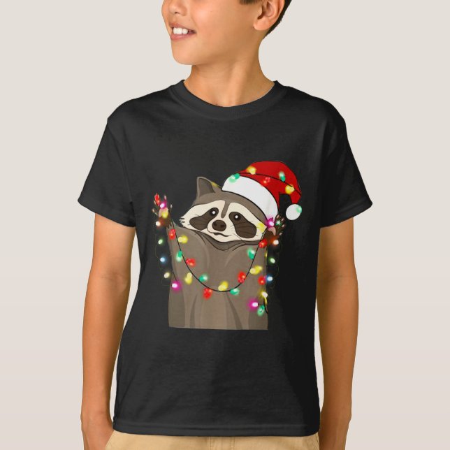 Camiseta Christmas Racoon Swea,funny Christmas Lights Racco (Anverso)