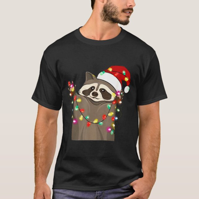 Camiseta Christmas Racoon Swea,funny Christmas Lights Racco (Anverso)