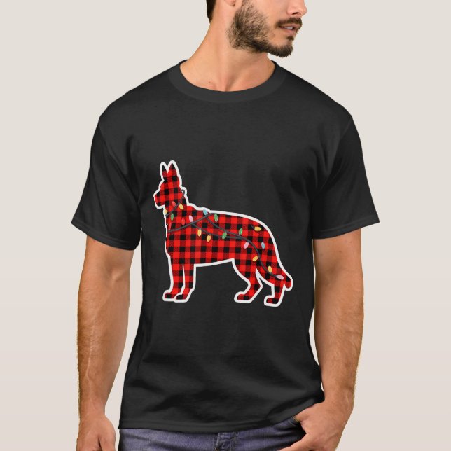Camiseta Christmas Red And Black Buffalo Plaid German Sheph (Anverso)