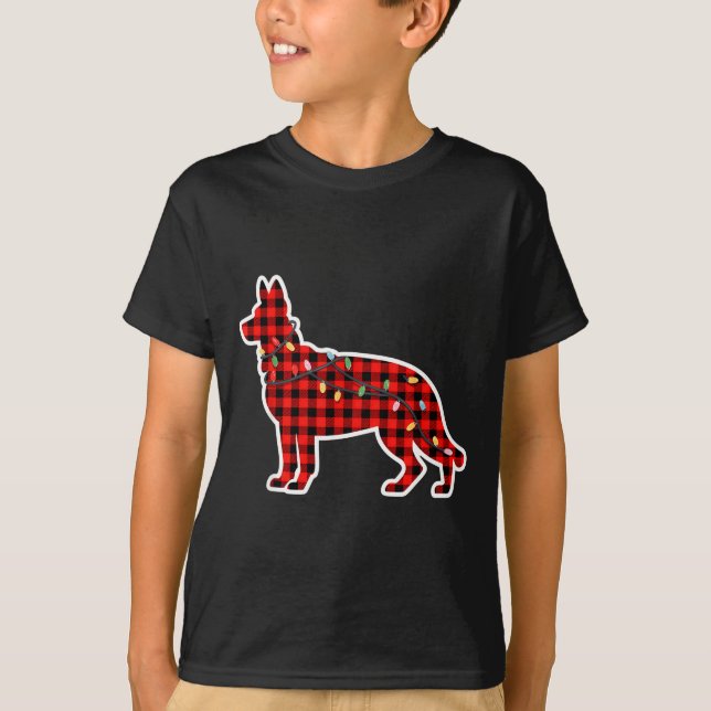 Camiseta Christmas Red And Black Buffalo Plaid German Sheph (Anverso)