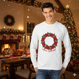 Camiseta Christmas Red Rose Wreath Happy Christmas