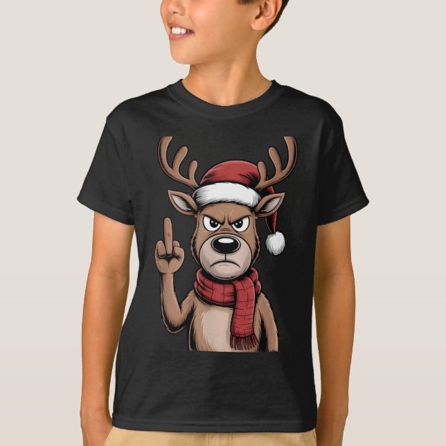 Camiseta Christmas Reindeer Middle Finger Sarcastic Xmas Fu (Anverso)