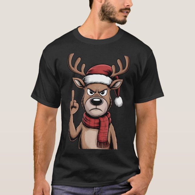 Camiseta Christmas Reindeer Middle Finger Sarcastic Xmas Fu (Anverso)