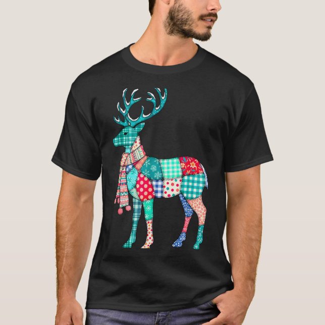 Camiseta Christmas Reindeer Patchwork Reindeer Men Women Ki (Anverso)