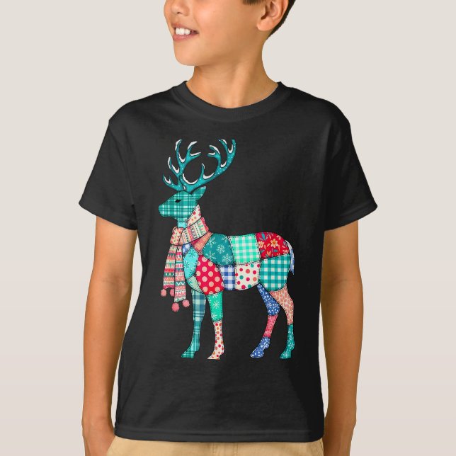 Camiseta Christmas Reindeer Patchwork Reindeer Men Women Ki (Anverso)