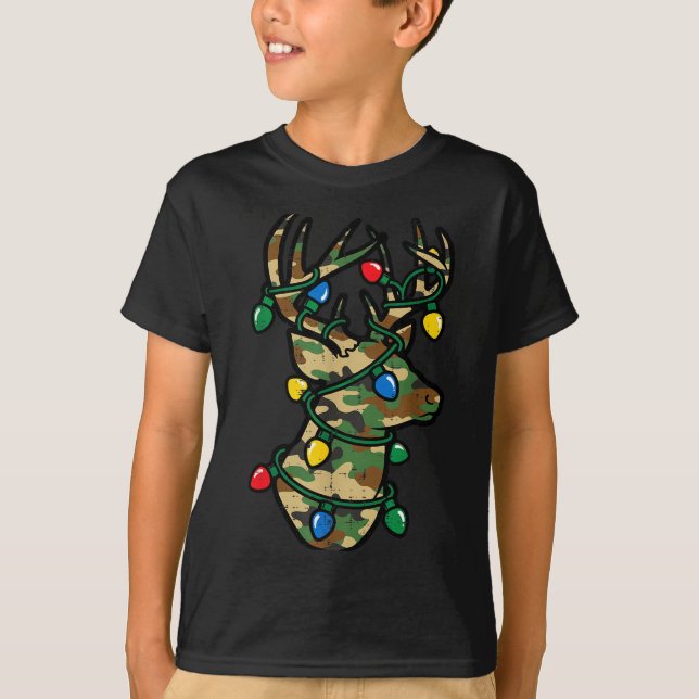 Camiseta Christmas Reindeer Silhouette Camo Xmas Lights Men (Anverso)